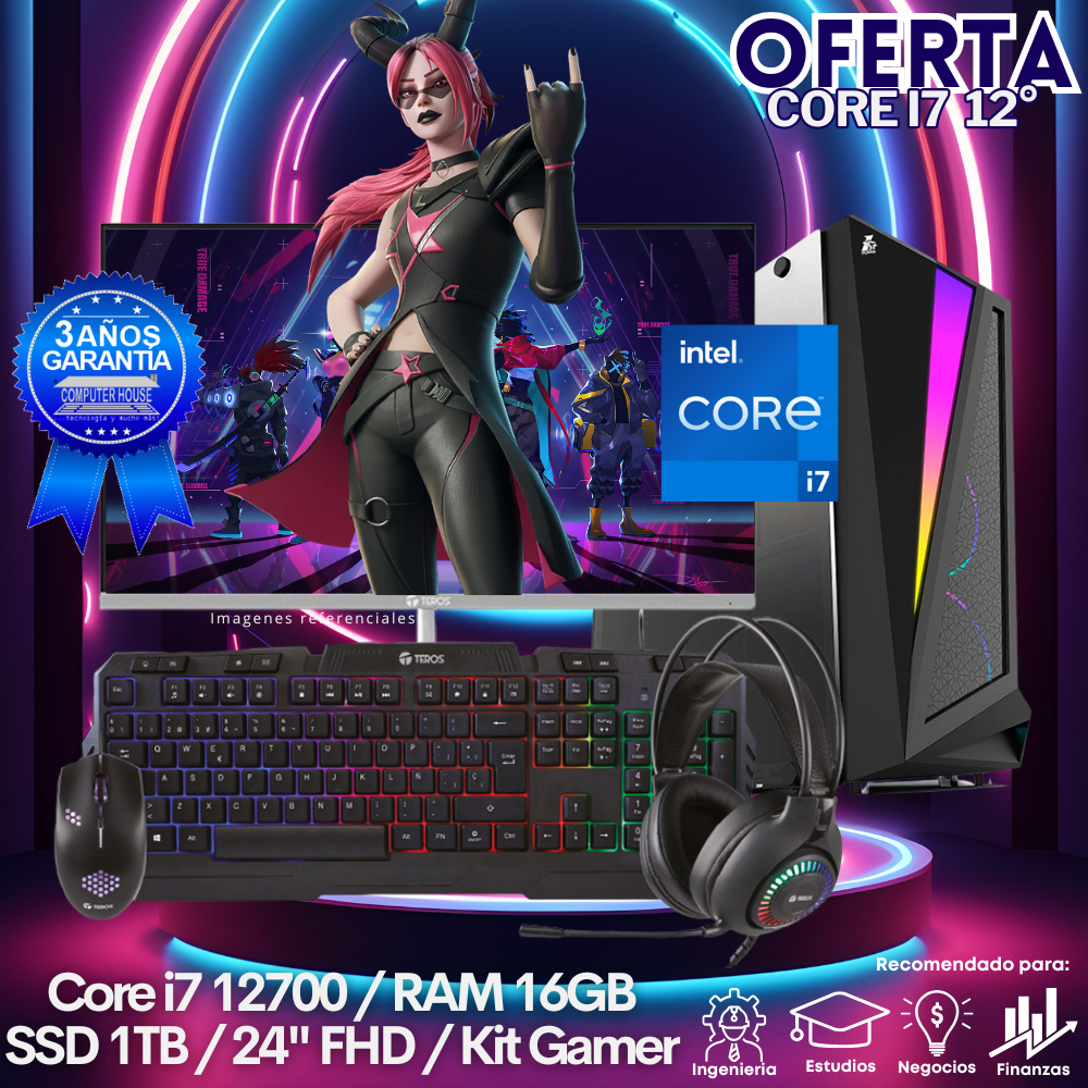 OFERTA: Look Gamer Core i7-12700, RAM 16GB, SSD 1TB, Monitor 24″ FHD, Kit Gamer.