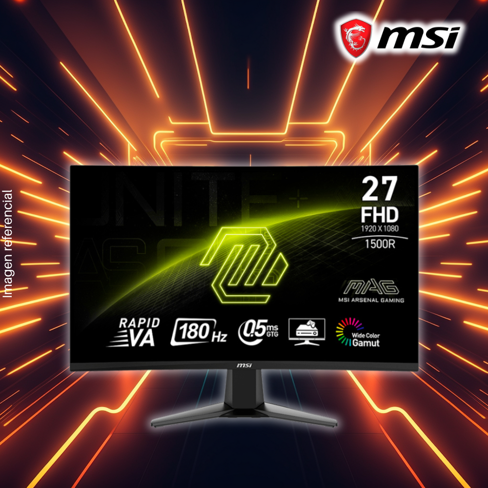 Monitor MSI 27" MAG 27C6F, Curvo, 1920x1080 FHD, 180Hz, 0.5Ms, Puertos 1xDisplay/2xHDMI.