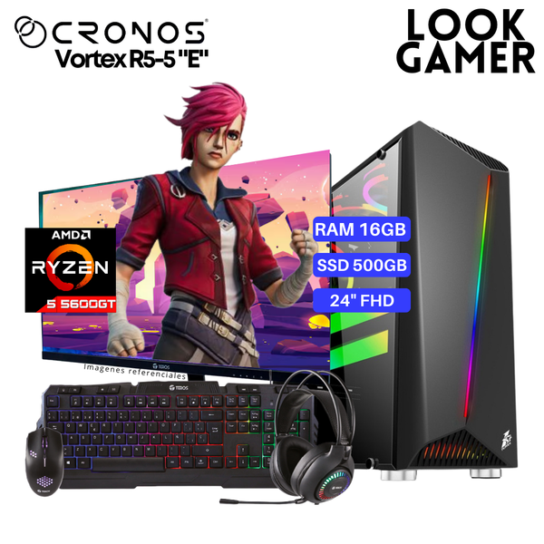PC Look Gamer CRONOS Vortex R5-5 "E", RAM 16GB, SSD 500GB, Monitor 24″ FHD.