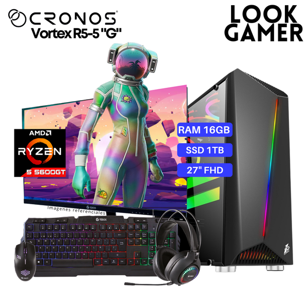 PC Look Gamer CRONOS Vortex R5-5 "G", RAM 16GB, SSD 1TB, Monitor 27″ FHD.