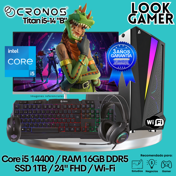 PC Look Gamer CRONOS Titan i5-14 "B", RAM 16GB DDR5, SSD 1TB, Monitor 24″ FHD, Wi-Fi.