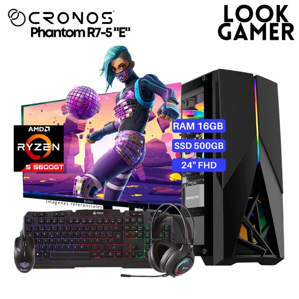 PC Look Gamer CRONOS Phantom R7-5 "E", RAM 16GB, SSD 500GB, Monitor 24″ FHD.