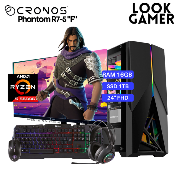 PC Look Gamer CRONOS Phantom R7-5 "F", RAM 16GB, SSD 1TB, Monitor 24″ FHD.