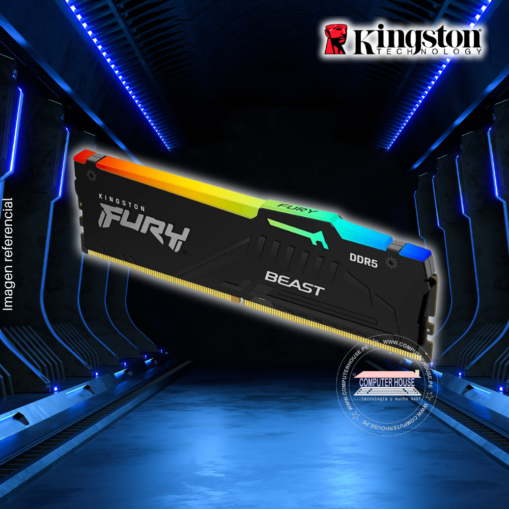 Memoria RAM DDR5 DIMM KINGSTON 32GB, 5200Mhz, Fury Beast, RGB.