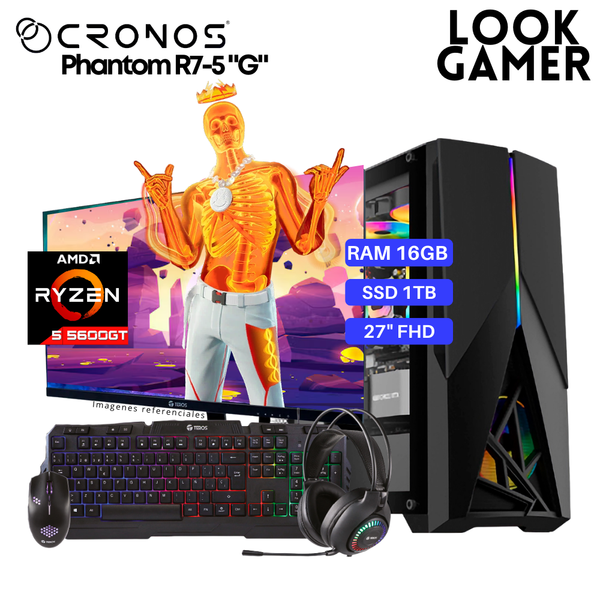 PC Look Gamer CRONOS Phantom R7-5 "G", RAM 16GB, SSD 1TB, Monitor 27″ FHD.