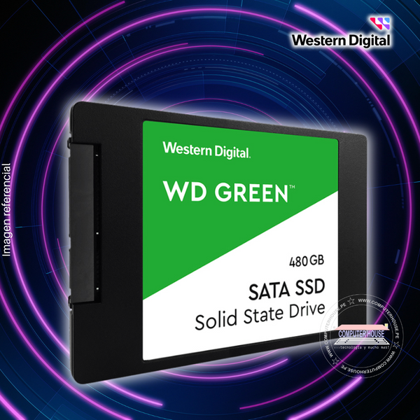 Disco Sólido SSD 2.5" Sata WESTERN DIGITAL 480GB, Green (Lectura máxima 545Mb/s, Escritura máxima 430Mb/s).