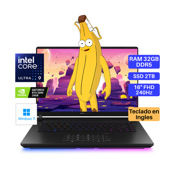 Laptop ASUS Rog Strix, Core Ultra 9-275HX, RAM 32GB DDR5, SSD 2TB, Video RTX5090 24GB, 16" FHD 240Hz, Teclado en Inglés, Windows 11.